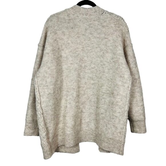 Lush Wool Blend Oatmeal Embroidered Floral Knit Cardigan Sweater Women size L - Picture 2 of 13